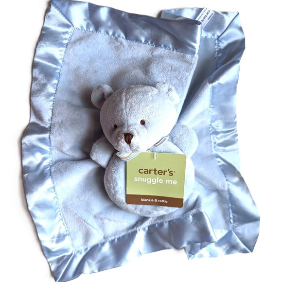 2011 Carter's Baby Bear Security Blanket Snuggle Me Blankie & Rattle 14x14" VTG - Picture 6 of 8
